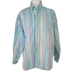 Fresh Produce Bright Striped 100% Cotton Button Front Blouse Size Small